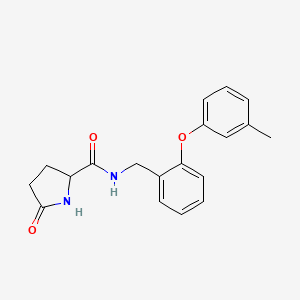 molecular formula C19H20N2O3 B7574067 N-[[2-(3-methylphenoxy)phenyl]methyl]-5-oxopyrrolidine-2-carboxamide 