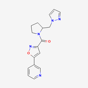 molecular formula C17H17N5O2 B7574136 [2-(Pyrazol-1-ylmethyl)pyrrolidin-1-yl]-(5-pyridin-3-yl-1,2-oxazol-3-yl)methanone 