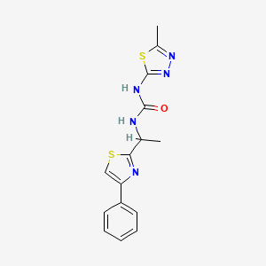 molecular formula C15H15N5OS2 B7574208 1-(5-Methyl-1,3,4-thiadiazol-2-yl)-3-[1-(4-phenyl-1,3-thiazol-2-yl)ethyl]urea 