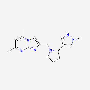 molecular formula C17H22N6 B7574226 5,7-Dimethyl-2-[[2-(1-methylpyrazol-4-yl)pyrrolidin-1-yl]methyl]imidazo[1,2-a]pyrimidine 