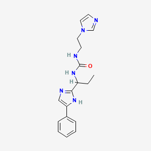 molecular formula C18H22N6O B7574456 1-(2-imidazol-1-ylethyl)-3-[1-(5-phenyl-1H-imidazol-2-yl)propyl]urea 