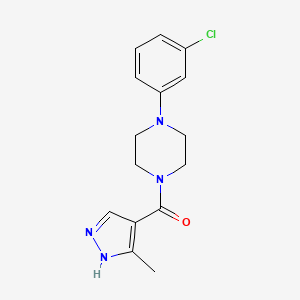 molecular formula C15H17ClN4O B7574620 [4-(3-chlorophenyl)piperazin-1-yl]-(5-methyl-1H-pyrazol-4-yl)methanone 