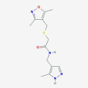 molecular formula C13H18N4O2S B7574642 2-[(3,5-dimethyl-1,2-oxazol-4-yl)methylsulfanyl]-N-[(5-methyl-1H-pyrazol-4-yl)methyl]acetamide 