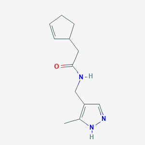 molecular formula C12H17N3O B7574649 2-cyclopent-2-en-1-yl-N-[(5-methyl-1H-pyrazol-4-yl)methyl]acetamide 