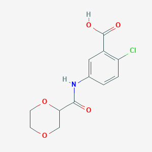 molecular formula C12H12ClNO5 B7574676 2-Chloro-5-(1,4-dioxane-2-carbonylamino)benzoic acid 