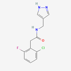 molecular formula C12H11ClFN3O B7574686 2-(2-chloro-6-fluorophenyl)-N-(1H-pyrazol-4-ylmethyl)acetamide 
