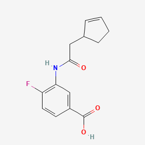 molecular formula C14H14FNO3 B7574766 3-[(2-Cyclopent-2-en-1-ylacetyl)amino]-4-fluorobenzoic acid 