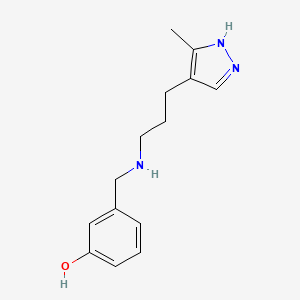 molecular formula C14H19N3O B7574805 3-[[3-(5-methyl-1H-pyrazol-4-yl)propylamino]methyl]phenol 