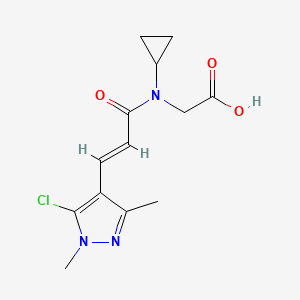 molecular formula C13H16ClN3O3 B7575002 2-[[(E)-3-(5-chloro-1,3-dimethylpyrazol-4-yl)prop-2-enoyl]-cyclopropylamino]acetic acid 