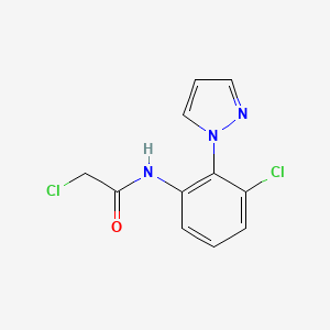 molecular formula C11H9Cl2N3O B7575082 2-chloro-N-(3-chloro-2-pyrazol-1-ylphenyl)acetamide 