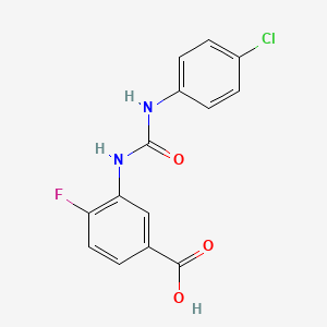molecular formula C14H10ClFN2O3 B7575234 3-[(4-Chlorophenyl)carbamoylamino]-4-fluorobenzoic acid 