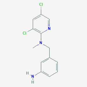 molecular formula C13H13Cl2N3 B7575313 N-[(3-aminophenyl)methyl]-3,5-dichloro-N-methylpyridin-2-amine 