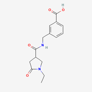 molecular formula C15H18N2O4 B7575390 3-[[(1-Ethyl-5-oxopyrrolidine-3-carbonyl)amino]methyl]benzoic acid 