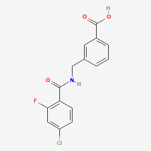 molecular formula C15H11ClFNO3 B7575420 3-[[(4-Chloro-2-fluorobenzoyl)amino]methyl]benzoic acid 