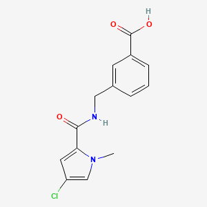 molecular formula C14H13ClN2O3 B7575429 3-[[(4-Chloro-1-methylpyrrole-2-carbonyl)amino]methyl]benzoic acid 