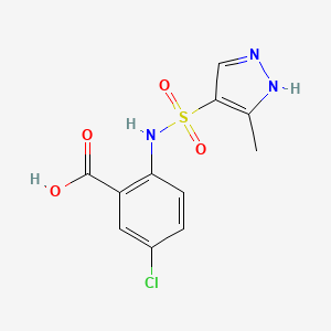 molecular formula C11H10ClN3O4S B7575492 5-chloro-2-[(5-methyl-1H-pyrazol-4-yl)sulfonylamino]benzoic acid 