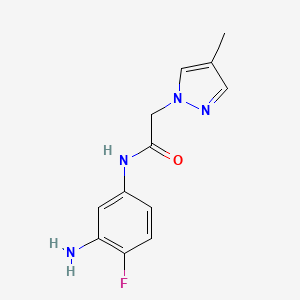 molecular formula C12H13FN4O B7575498 N-(3-amino-4-fluorophenyl)-2-(4-methylpyrazol-1-yl)acetamide 
