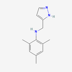 molecular formula C13H17N3 B7575558 2,4,6-trimethyl-N-(1H-pyrazol-5-ylmethyl)aniline 