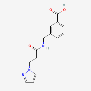 molecular formula C14H15N3O3 B7575639 3-[(3-Pyrazol-1-ylpropanoylamino)methyl]benzoic acid 