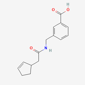 molecular formula C15H17NO3 B7575656 3-[[(2-Cyclopent-2-en-1-ylacetyl)amino]methyl]benzoic acid 