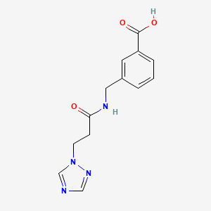 molecular formula C13H14N4O3 B7575662 3-[[3-(1,2,4-Triazol-1-yl)propanoylamino]methyl]benzoic acid 