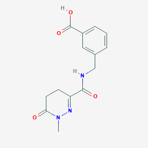 molecular formula C14H15N3O4 B7575664 3-[[(1-Methyl-6-oxo-4,5-dihydropyridazine-3-carbonyl)amino]methyl]benzoic acid 
