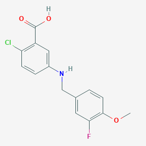 molecular formula C15H13ClFNO3 B7575692 2-Chloro-5-[(3-fluoro-4-methoxyphenyl)methylamino]benzoic acid 