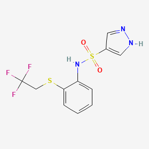 molecular formula C11H10F3N3O2S2 B7575702 N-[2-(2,2,2-trifluoroethylsulfanyl)phenyl]-1H-pyrazole-4-sulfonamide 