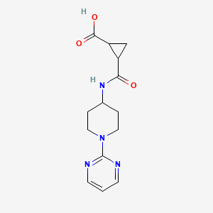 molecular formula C14H18N4O3 B7575737 2-[(1-Pyrimidin-2-ylpiperidin-4-yl)carbamoyl]cyclopropane-1-carboxylic acid 
