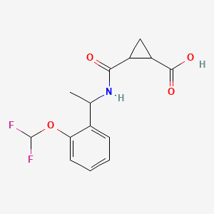 molecular formula C14H15F2NO4 B7575745 2-[1-[2-(Difluoromethoxy)phenyl]ethylcarbamoyl]cyclopropane-1-carboxylic acid 