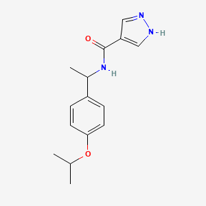 molecular formula C15H19N3O2 B7575828 N-[1-(4-propan-2-yloxyphenyl)ethyl]-1H-pyrazole-4-carboxamide 