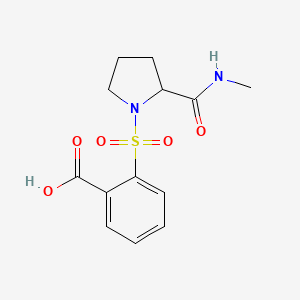 molecular formula C13H16N2O5S B7575858 2-[2-(Methylcarbamoyl)pyrrolidin-1-yl]sulfonylbenzoic acid 
