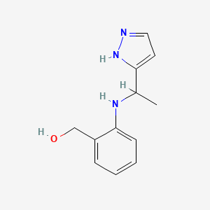 molecular formula C12H15N3O B7575904 [2-[1-(1H-pyrazol-5-yl)ethylamino]phenyl]methanol 