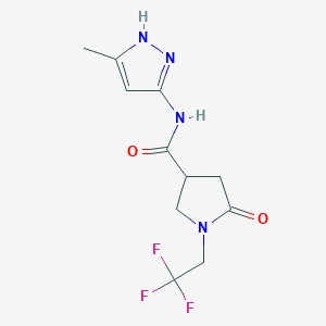 molecular formula C11H13F3N4O2 B7576203 N-(5-methyl-1H-pyrazol-3-yl)-5-oxo-1-(2,2,2-trifluoroethyl)pyrrolidine-3-carboxamide 