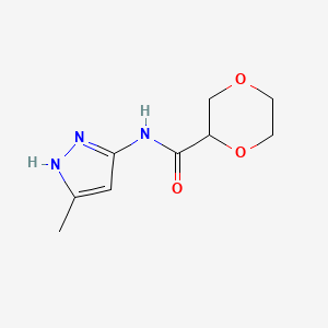 molecular formula C9H13N3O3 B7576211 N-(5-methyl-1H-pyrazol-3-yl)-1,4-dioxane-2-carboxamide 