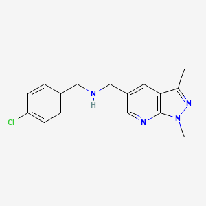 molecular formula C16H17ClN4 B7576244 1-(4-chlorophenyl)-N-[(1,3-dimethylpyrazolo[3,4-b]pyridin-5-yl)methyl]methanamine 