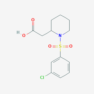 molecular formula C13H16ClNO4S B7576315 2-[1-(3-Chlorophenyl)sulfonylpiperidin-2-yl]acetic acid 