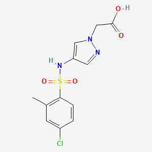 molecular formula C12H12ClN3O4S B7576464 2-[4-[(4-Chloro-2-methylphenyl)sulfonylamino]pyrazol-1-yl]acetic acid 