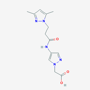 molecular formula C13H17N5O3 B7576468 2-[4-[3-(3,5-Dimethylpyrazol-1-yl)propanoylamino]pyrazol-1-yl]acetic acid 