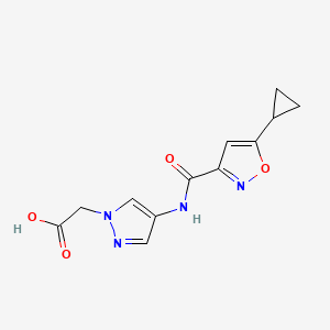 molecular formula C12H12N4O4 B7576473 2-[4-[(5-Cyclopropyl-1,2-oxazole-3-carbonyl)amino]pyrazol-1-yl]acetic acid 
