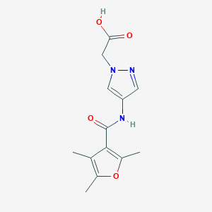 molecular formula C13H15N3O4 B7576478 2-[4-[(2,4,5-Trimethylfuran-3-carbonyl)amino]pyrazol-1-yl]acetic acid 