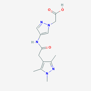 molecular formula C13H17N5O3 B7576496 2-[4-[[2-(1,3,5-Trimethylpyrazol-4-yl)acetyl]amino]pyrazol-1-yl]acetic acid 