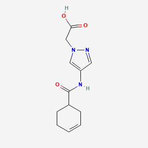 molecular formula C12H15N3O3 B7576508 2-[4-(Cyclohex-3-ene-1-carbonylamino)pyrazol-1-yl]acetic acid 