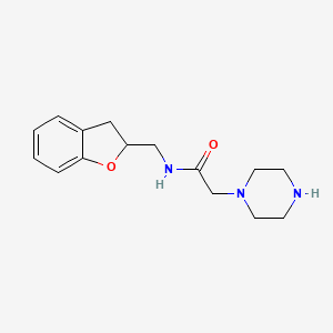 molecular formula C15H21N3O2 B7576530 N-(2,3-dihydro-1-benzofuran-2-ylmethyl)-2-piperazin-1-ylacetamide 