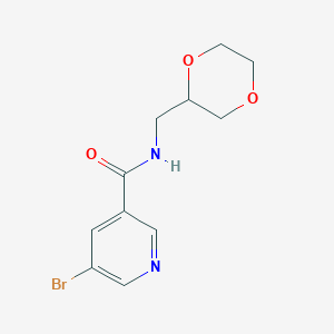 molecular formula C11H13BrN2O3 B7576536 5-bromo-N-(1,4-dioxan-2-ylmethyl)pyridine-3-carboxamide 