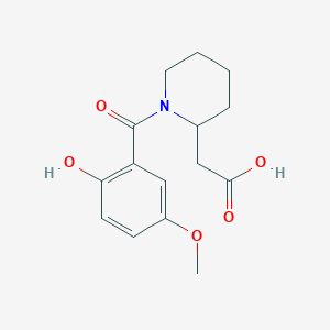 molecular formula C15H19NO5 B7576559 2-[1-(2-Hydroxy-5-methoxybenzoyl)piperidin-2-yl]acetic acid 