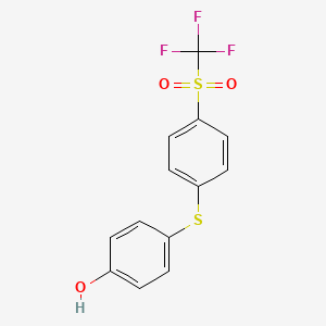 molecular formula C13H9F3O3S2 B7576642 4-[4-(Trifluoromethylsulfonyl)phenyl]sulfanylphenol 