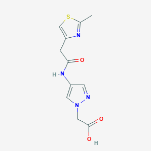 molecular formula C11H12N4O3S B7576648 2-[4-[[2-(2-Methyl-1,3-thiazol-4-yl)acetyl]amino]pyrazol-1-yl]acetic acid 