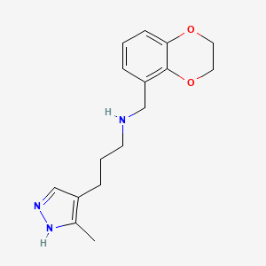 molecular formula C16H21N3O2 B7576662 N-(2,3-dihydro-1,4-benzodioxin-5-ylmethyl)-3-(5-methyl-1H-pyrazol-4-yl)propan-1-amine 