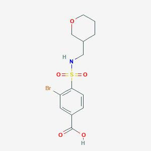 molecular formula C13H16BrNO5S B7576669 3-Bromo-4-(oxan-3-ylmethylsulfamoyl)benzoic acid 